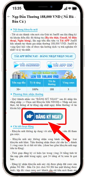 Bước 3: Tải APP VỀ VÀ ĐĂNG NHẬP THÀNH CÔNG VÀO APP » Quay lại ấn ĐĂNG KÝ NGAY